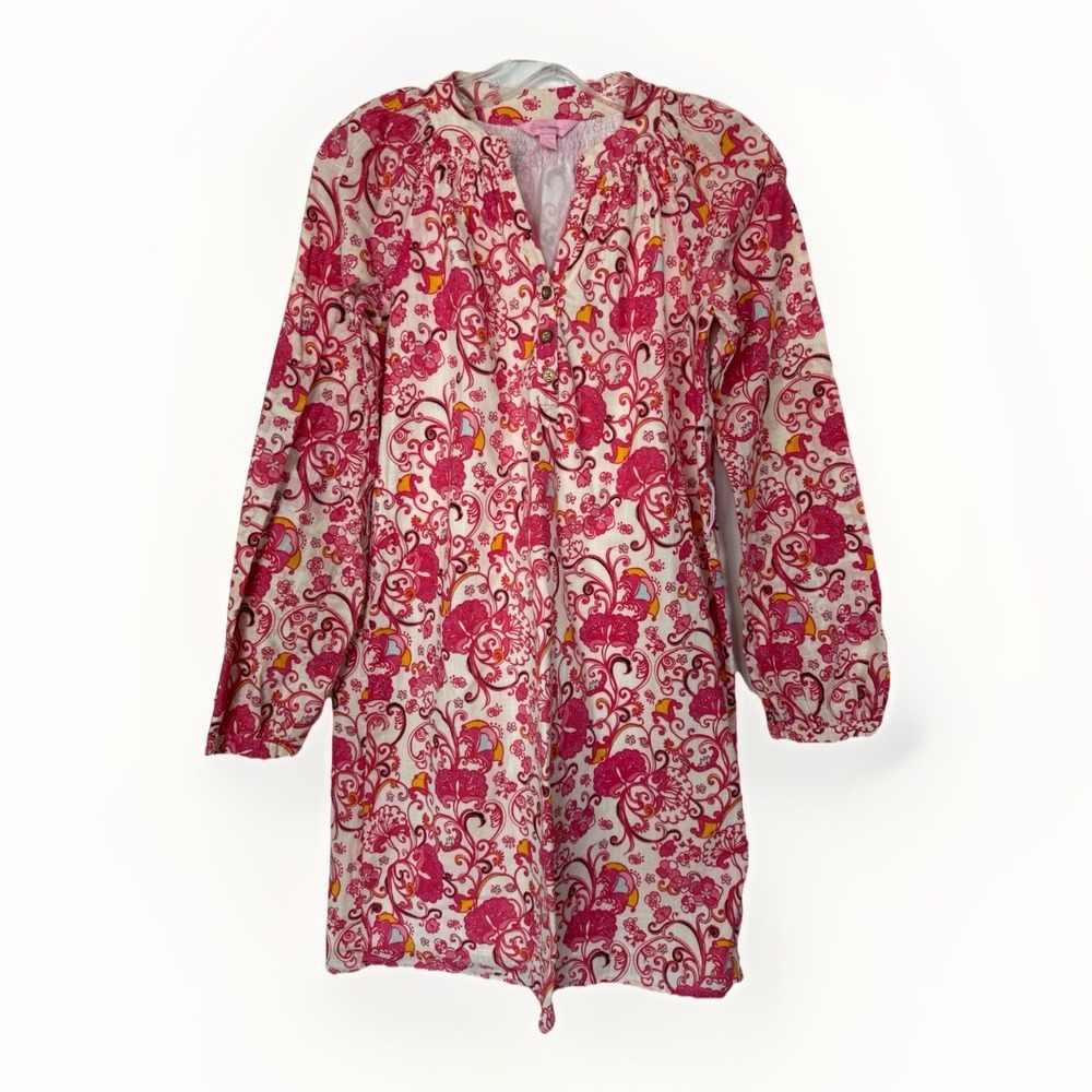Lilly Pulitzer Mallory Shirt Dress Lawn Floral Size 0 Cotton Shift Preppy